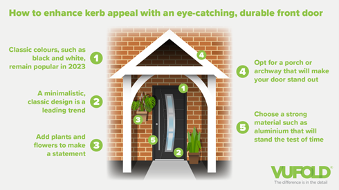 Infographic showing how to keep kerb appeal with an eye catching front door