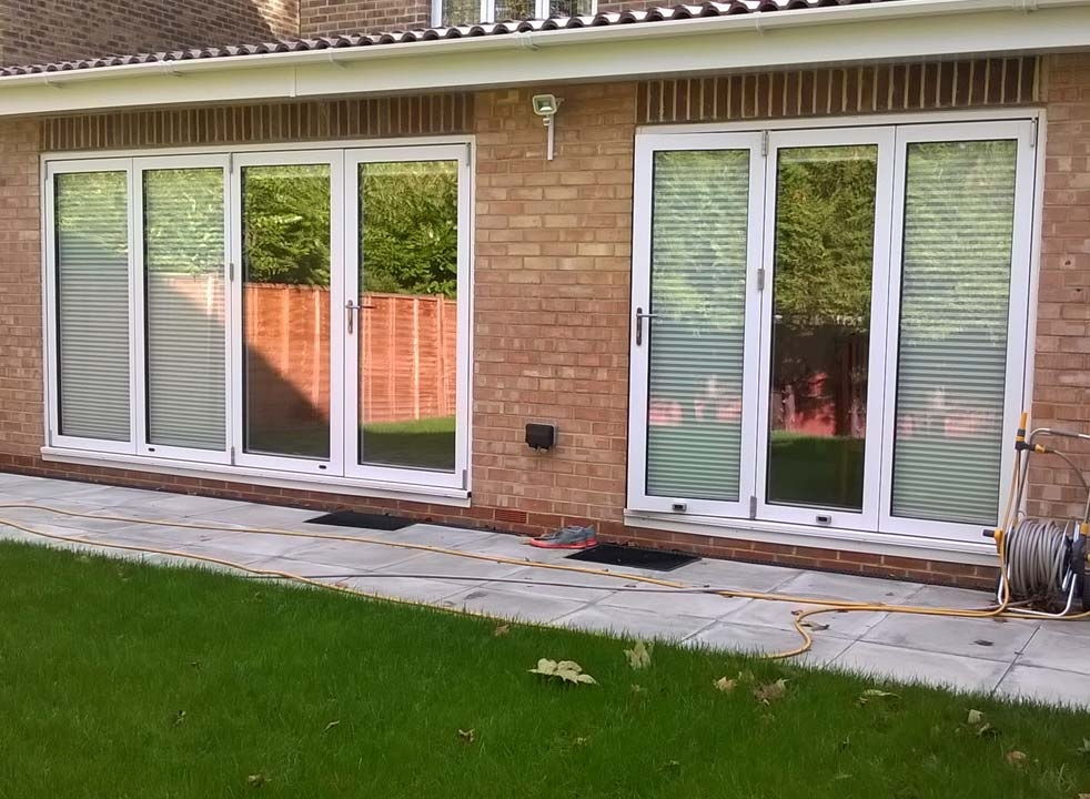 Outside view - Supreme 3.6M & 2.1M White Aluminium bifold doors