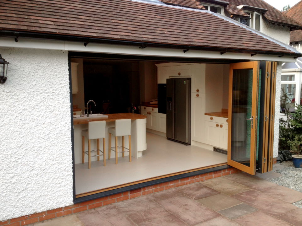 Outside, open view of an Ultra 12ft Bifold Doors